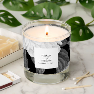 Black & White Peonies Watercolor Floral Wedding Scented Candle