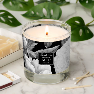 Black & White Peonies Watercolor Floral Wedding Scented Candle
