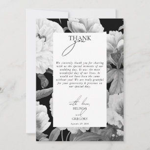 Black & White Peonies Watercolor Floral Wedding Thank You Card