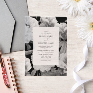 Black & White Peonies Watercolor Floral Wedding Vellum Invitations