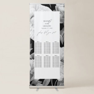 Black & White Peonies Wedding Seating Chart Retractable Banner
