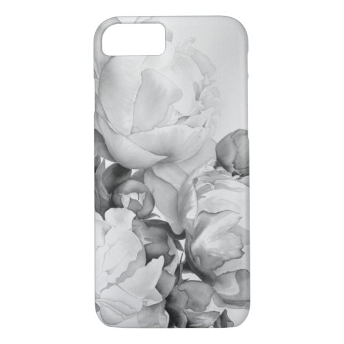 Black white peony elegant floral watercolor art  iPhone 87 case