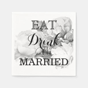 Black white peony elegant floral watercolor art napkins