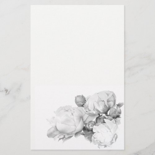Black white peony elegant floral watercolor art  stationery