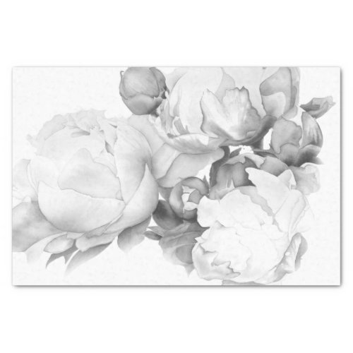 Black white peony elegant floral watercolor art  tissue paper