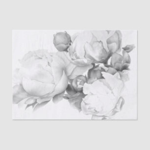 Black white peony elegant floral watercolor art tissue paper