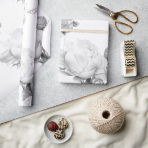 Black white peony elegant floral watercolor art wrapping paper