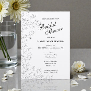 Black & White Peony Flowers Wedding Bridal Shower Invitation