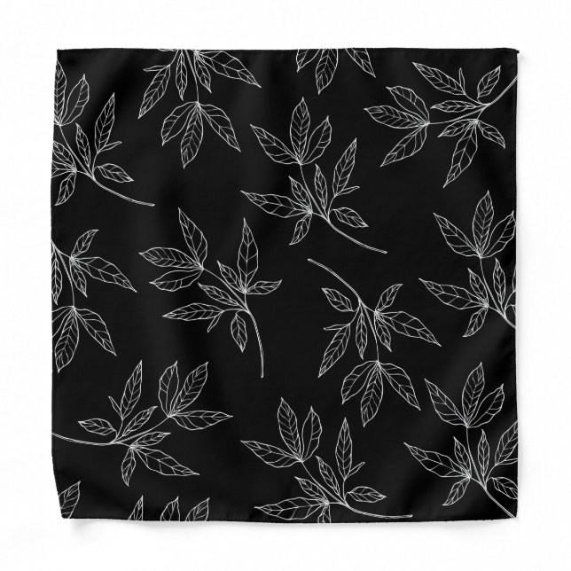 Black & White Peony Leaf Wedding Pocket Square  Bandana (Front)