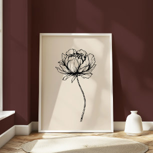 Black White Peony Line Art Botanical Minimalist Poster