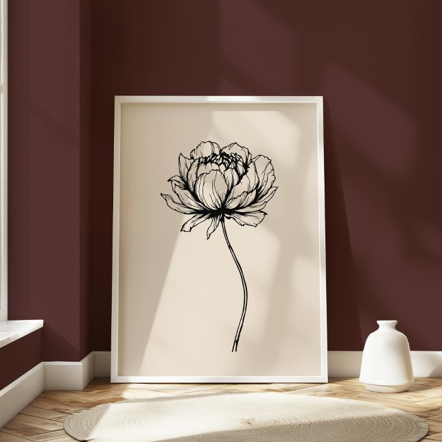 Black White Peony Line Art Botanical Minimalist Poster (Creator Uploaded)