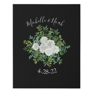 Black & White Peony Rose Floral Wedding Faux Canvas Print