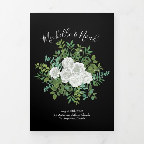 Black  White Peony  Rose Floral Wedding Programs