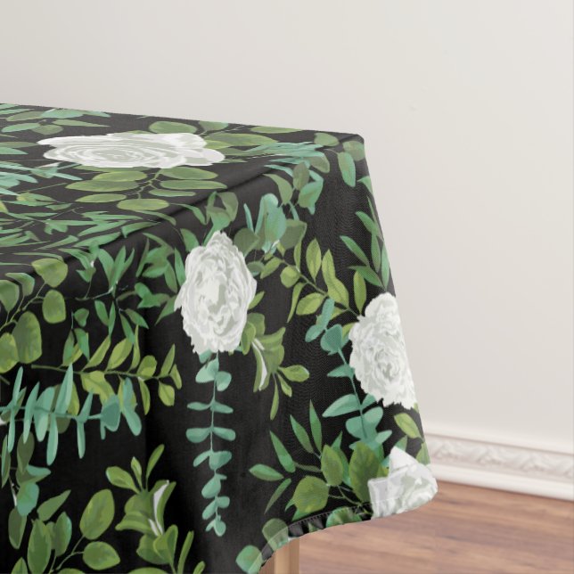 Black & White Peony Rose Floral Wedding Tablecloth (In Situ)