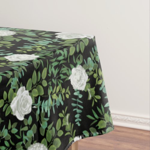 Black  White Peony Rose Floral Wedding Tablecloth