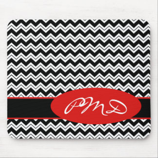 Black & White Personalize Monogram Chevron Zizzag Mouse Pad