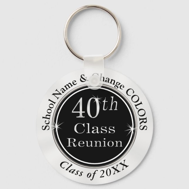 Black White Personalized 40th Class Reunion Gifts Keychain (Front)