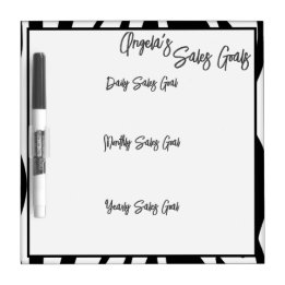 Black & White Personalized Angela's Sales Goals Dry Erase Board