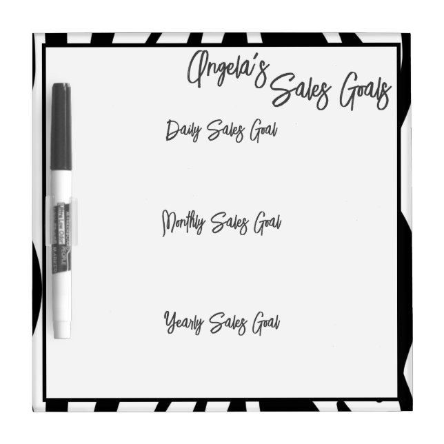 Black & White Personalized Angela's Sales Goals Dry Erase Board (Front)