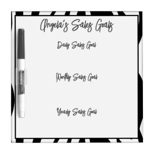 Black & White Personalized Angela's Sales Goals Dry Erase Board