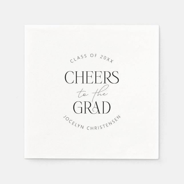 Black White Personalized Cheers Grad Party Napkins (Front)
