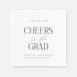 Black White Personalized Cheers Grad Party Napkins