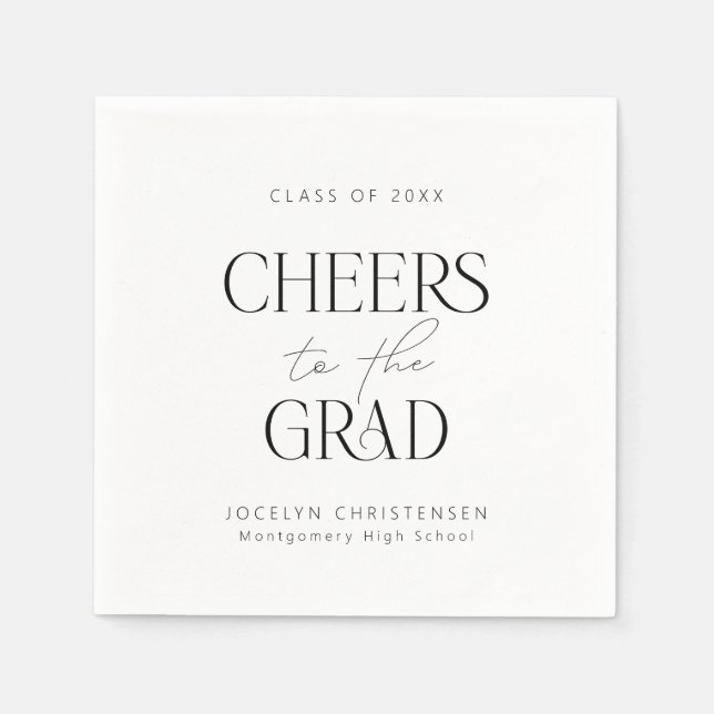 Black White Personalized Cheers Grad Party Napkins (Front)