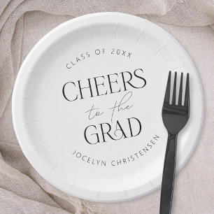 Black White Personalized Cheers Grad Party Paper Plates