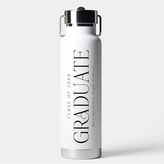 Black White Personalized Class of 2025 Graduate Water Bottle (Front)
