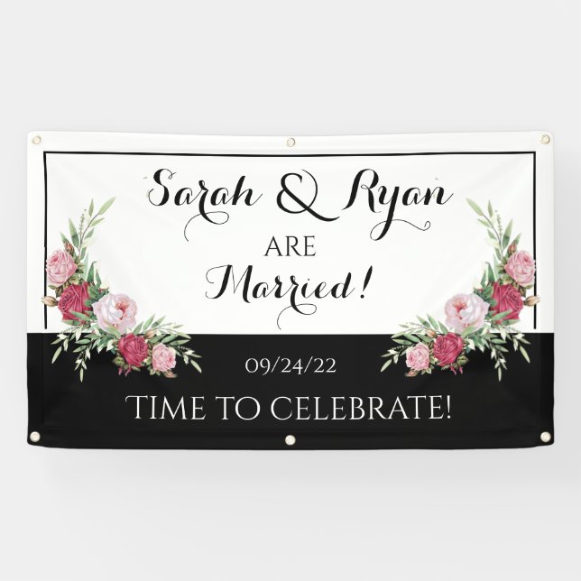 Black & White Personalized (Day of) Wedding Banner (Horizontal)