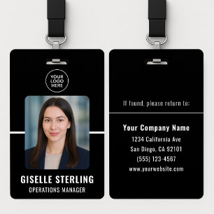 Black White Personalized Employee ID Card Badge