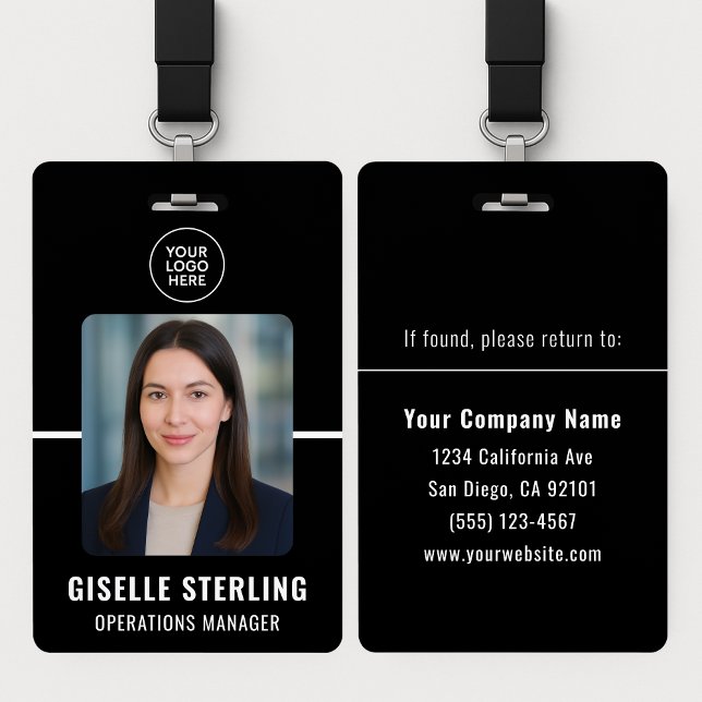 Black White Personalized Employee ID Card Badge (Creator Uploaded)