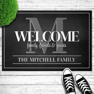 Black & White Personalized Family Name  Doormat