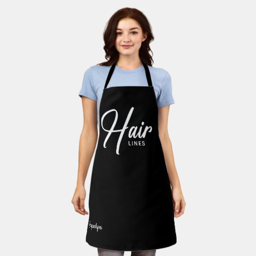 Black  White Personalized Hair Stylist Apron