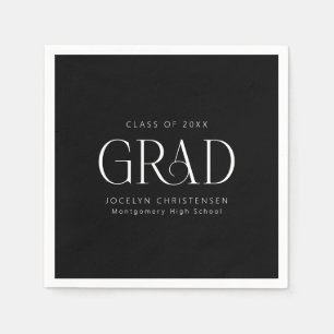 Black White Personalized Minimalist Grad Party Napkins