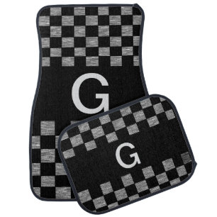 Black & White Personalized Monogram Checker Design Car Floor Mat