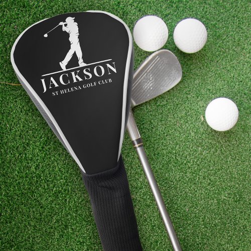 Black White Personalized Monogram Golf Swing Golf Head Cover