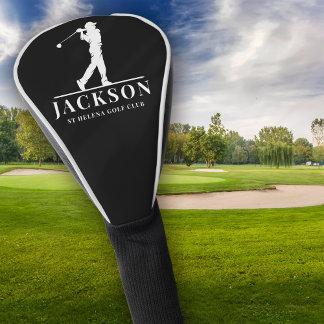 Black White Personalized Monogram Golf Swing Golf Head Cover