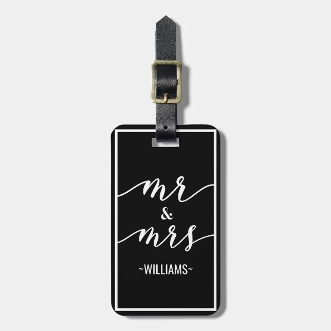 Black & White Personalized Mr & Mrs Luggage Tag (Front Vertical)