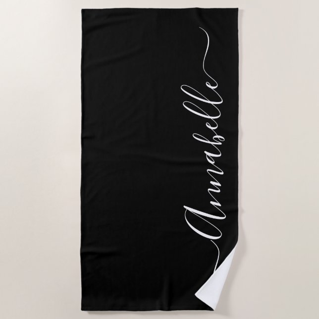 Black & White Personalized Name Beach Towel (Front)
