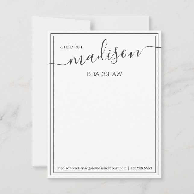 Black White Personalized Name | From The Desk Of T Thank You Card (Front)