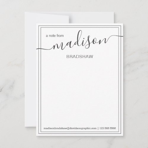 Black White Personalized Name  From The Desk Of T Thank You Card
