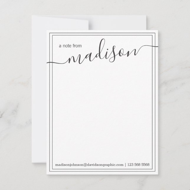 Black White Personalized Name | From The Desk Of Thank You Card (Front)