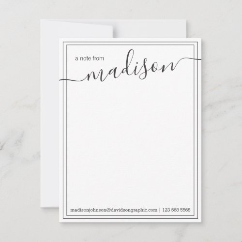 Black White Personalized Name  From The Desk Of Thank You Card