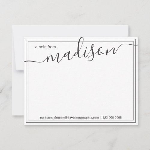 Black White Personalized Name  From The Desk Of  Thank You Card