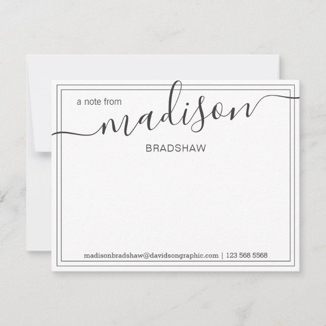 Black White Personalized Name | From The Desk Of   Thank You Card (Front)