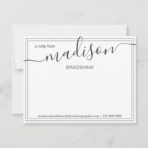 Black White Personalized Name  From The Desk Of   Thank You Card