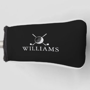 Black White Personalized Name Golf Ball And Clubs Head Cover
