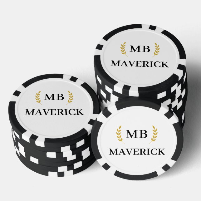 Black & White Personalized Name Las Vegas Casino Poker Chips (Stack)