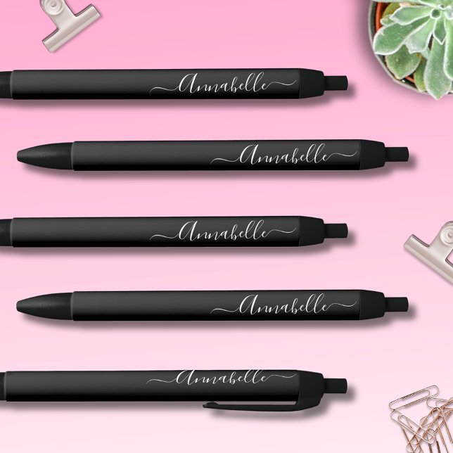 Black & White Personalized Name Pen (Modern and stylish personalized black pens with script typography.  Just add your own name.)